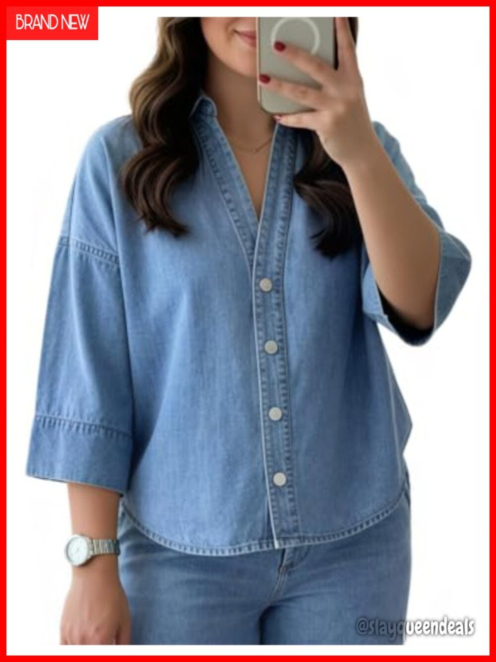 Oversized Denim Shacket Women Lightweight Button Down Chambray Top